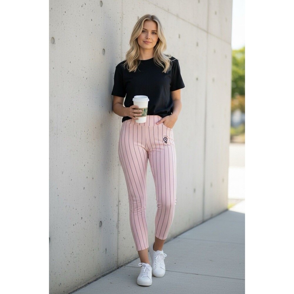 Civil Regime Women’s Peach High Rise Pinstriped Leggings Size S Activewear